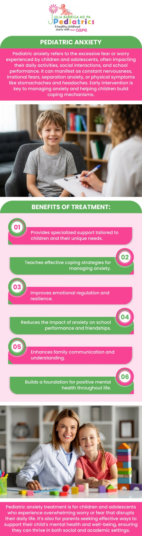 Determining if a child’s behavior stems from clinical anxiety requires the seasoned eye of a specialist like Dr. Julia Barriga. Through comprehensive behavioral screenings and personalized consultations, her practice helps families differentiate between temporary stress and anxiety disorders, providing a clear path forward for your child's emotional health. For more information, please contact us or request an appointment online. We are conveniently located at 5001 East Busch Blvd Tampa, FL 33617.