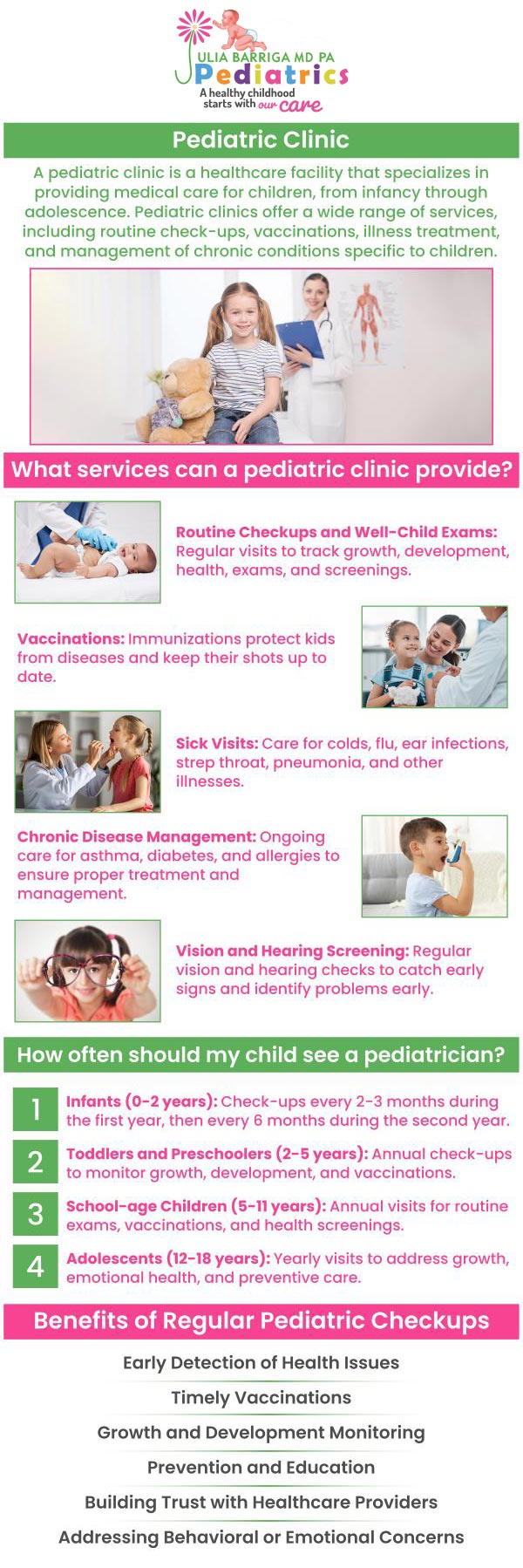 At Julia Barriga M.D. P.A., we understand that every child’s health journey is unique, and we are committed to providing personalized, compassionate pediatric care at every stage of development. Led by Dr. Julia Barriga, a board-certified pediatrician, our practice focuses on building lasting relationships with families to ensure the well-being of your child. From routine check-ups and vaccinations to specialized care for chronic conditions, we offer a wide range of services designed to keep your child healthy and thriving. With a patient-centered approach, we prioritize your child's comfort, safety, and long-term health, ensuring that every visit is a positive experience for both you and your little one. For more information, please contact us or request an appointment online. We are conveniently located at 5001 East Busch Blvd Tampa, FL 33617. At Julia Barriga M.D. P.A., we understand that every child’s health journey is unique, and we are committed to providing personalized, compassionate pediatric care at every stage of development. Led by Dr. Julia Barriga, a board-certified pediatrician, our practice focuses on building lasting relationships with families to ensure the well-being of your child. From routine check-ups and vaccinations to specialized care for chronic conditions, we offer a wide range of services designed to keep your child healthy and thriving. With a patient-centered approach, we prioritize your child's comfort, safety, and long-term health, ensuring that every visit is a positive experience for both you and your little one. For more information, please contact us or request an appointment online. We are conveniently located at 5001 East Busch Blvd Tampa, FL 33617.